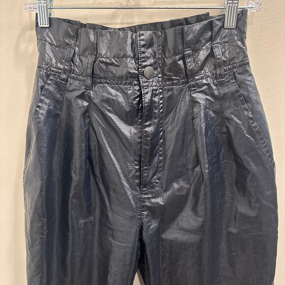 Free People Wonderwoman Pleated Metallic Paperbag High-Rise Pants Size 0 Festive - Picture 4 of 10